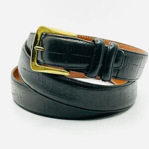 Vintage 90s Brighton Black Embossed Calfskin Gold Buckle Classic Leather Belt